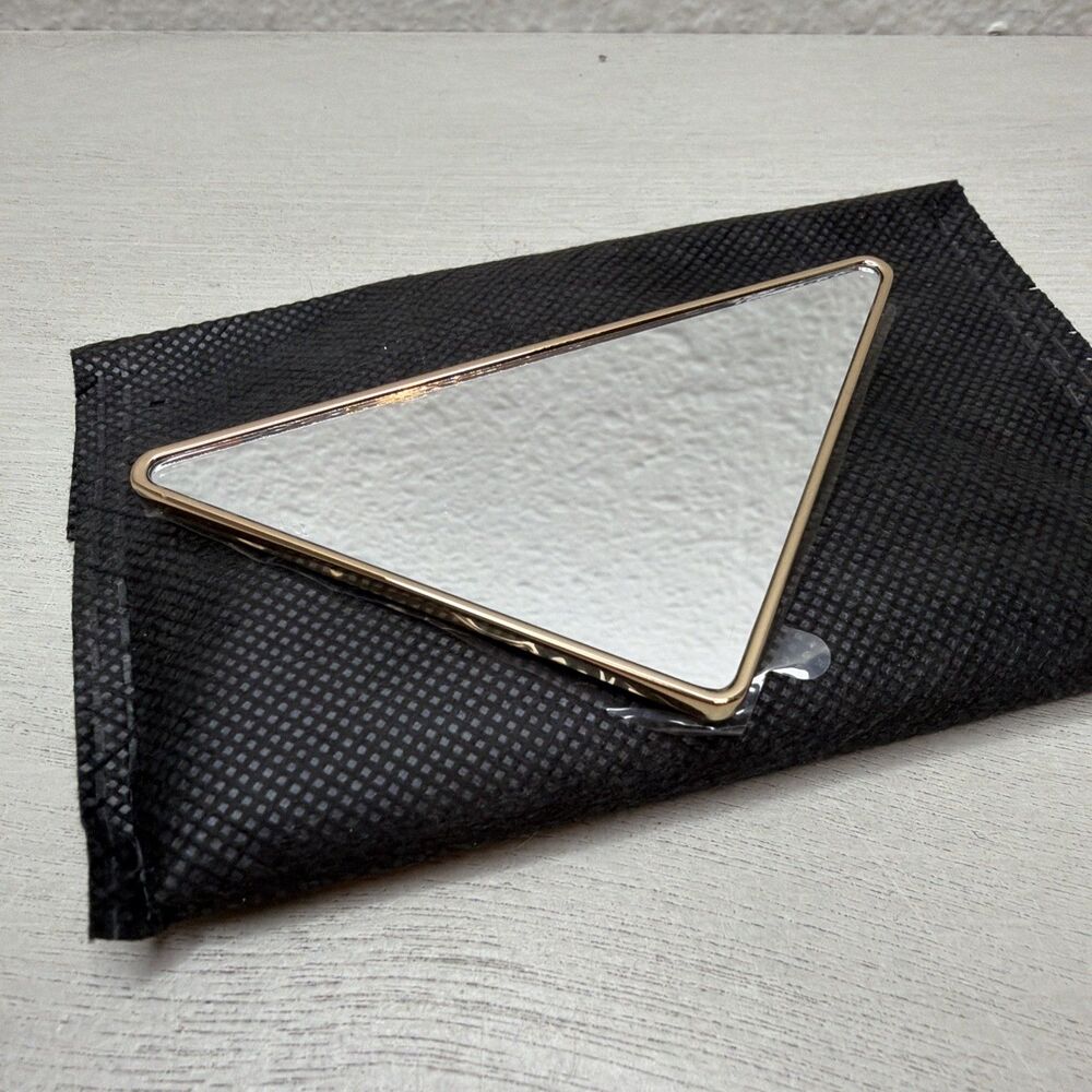 Prada Beauty Gold + Silver Folding Double Mirror Compact W/ Mint Green Pouch New - Picture 3 of 4